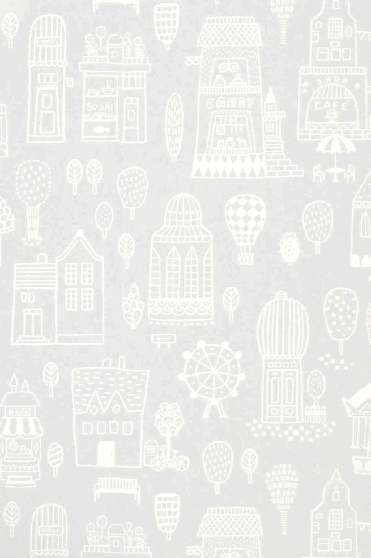 Majvillan Little town grey behang sfeerbeeld kinderkamer detail