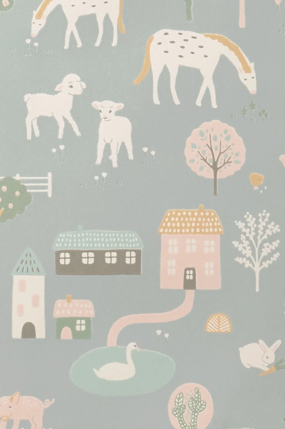 Majvillan My Farm stone blue behang sfeerbeeld kinderkamer detail