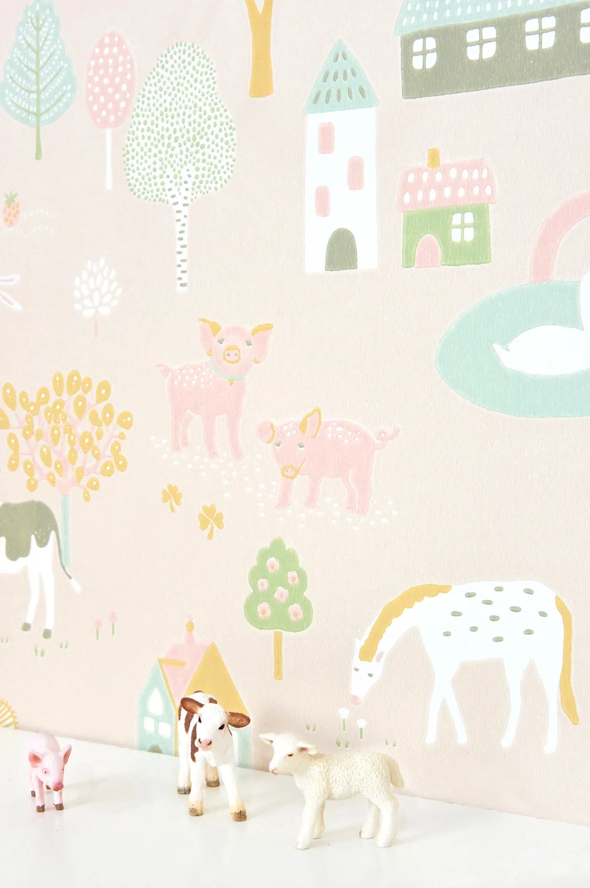 Majvillan My Farm soft pink behang sfeerbeeld kinderkamer detail