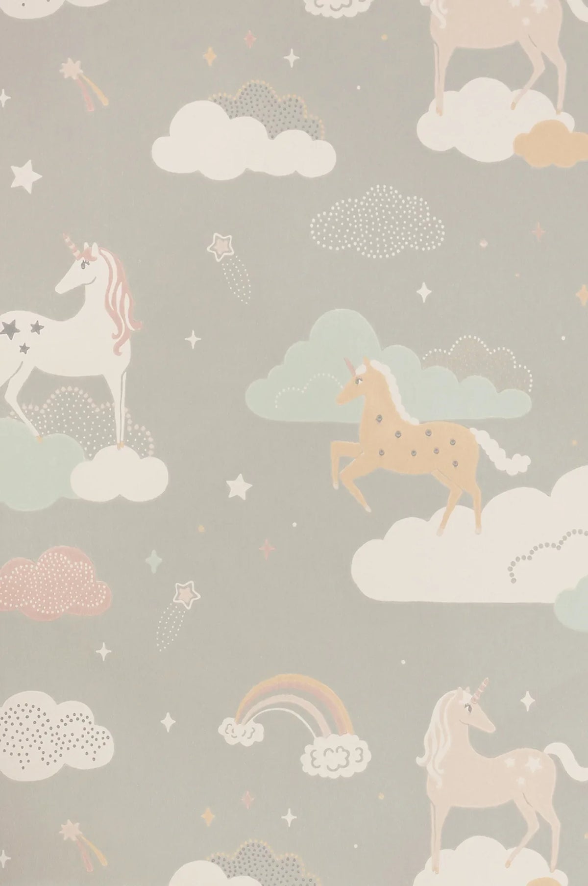 Majvillan Rainbow treasures mud grey behang sfeerbeeld kinderkamer detail