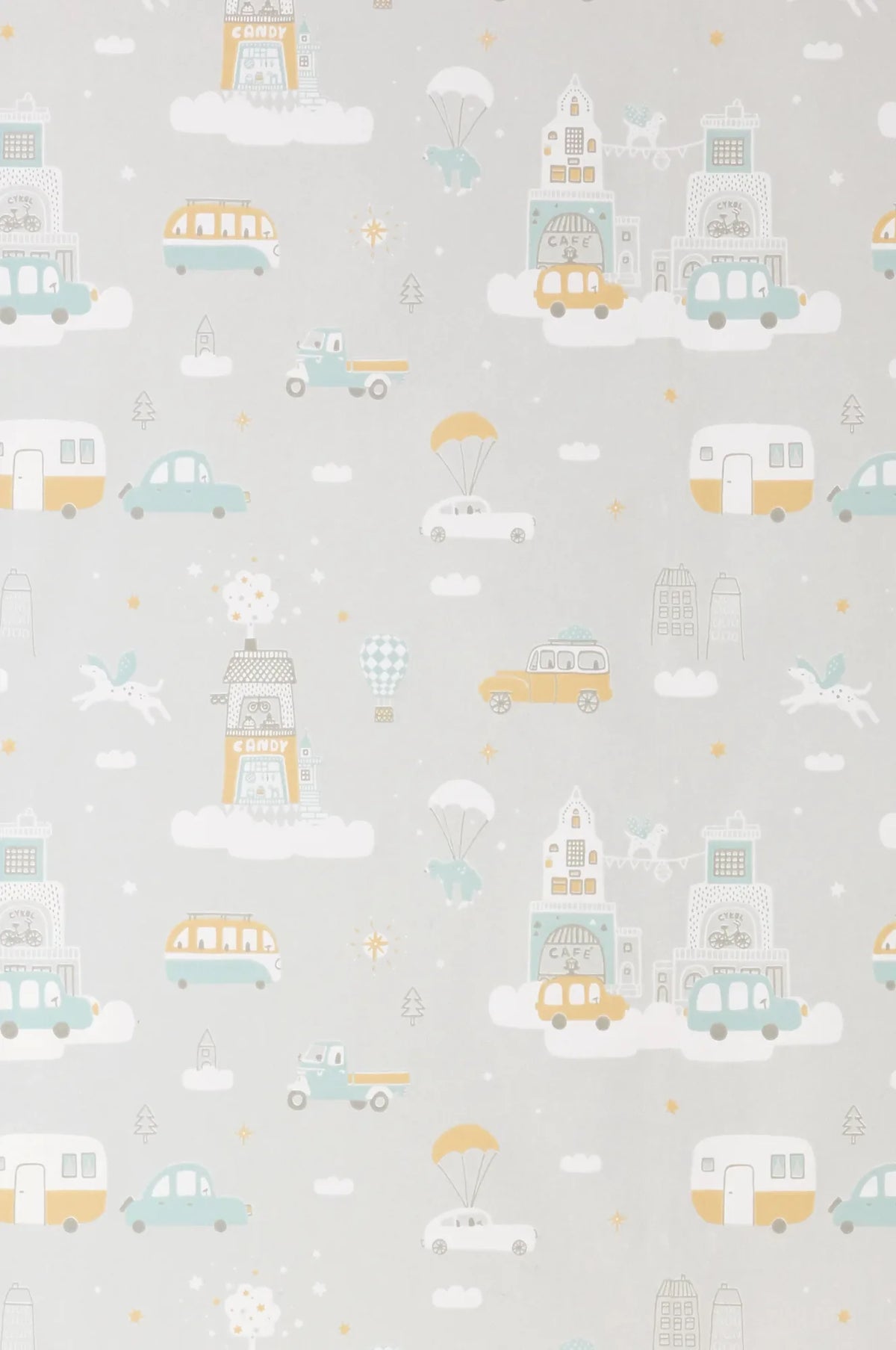 Majvillan Above the clouds soft grey behang sfeerbeeld kinderkamer detail