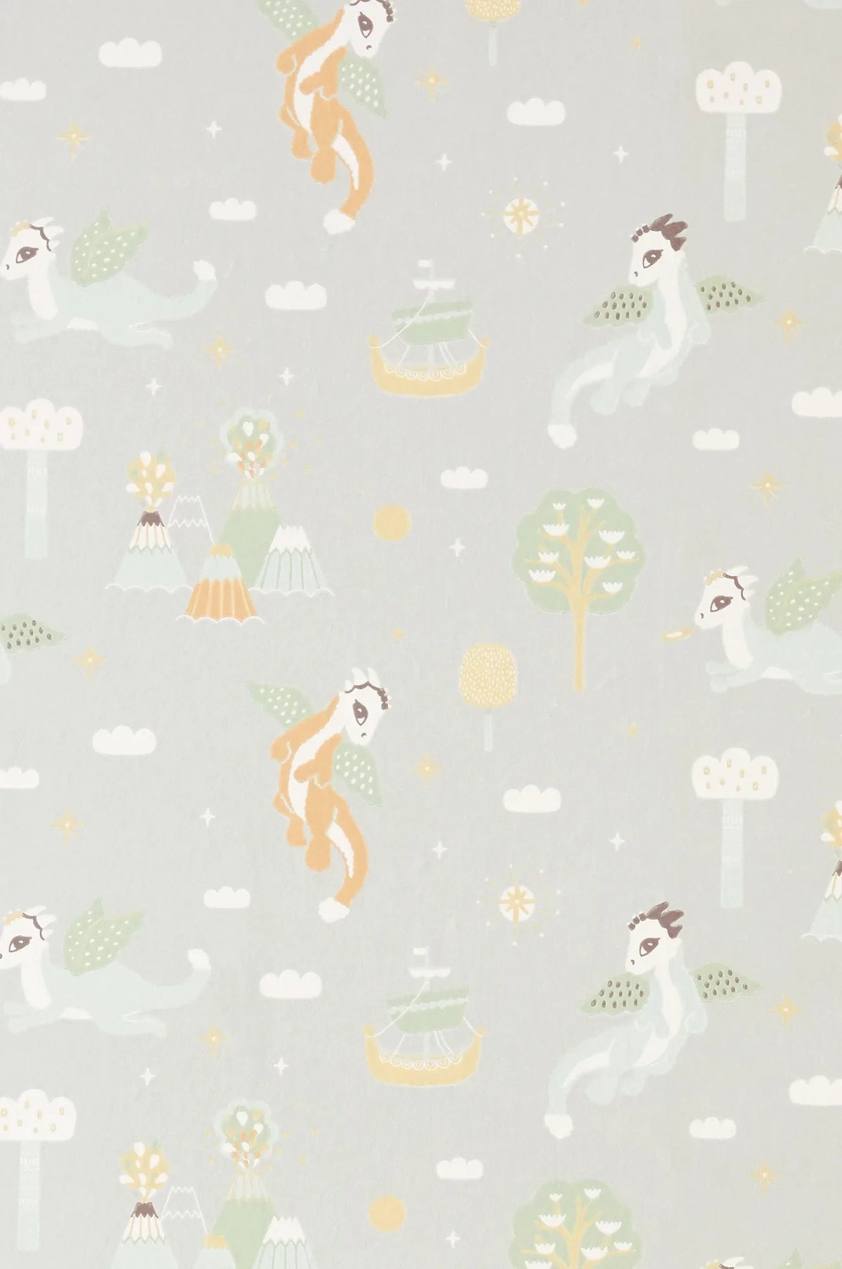 Majvillan Magical adventure soft grey behang sfeerbeeld kinderkamer detail