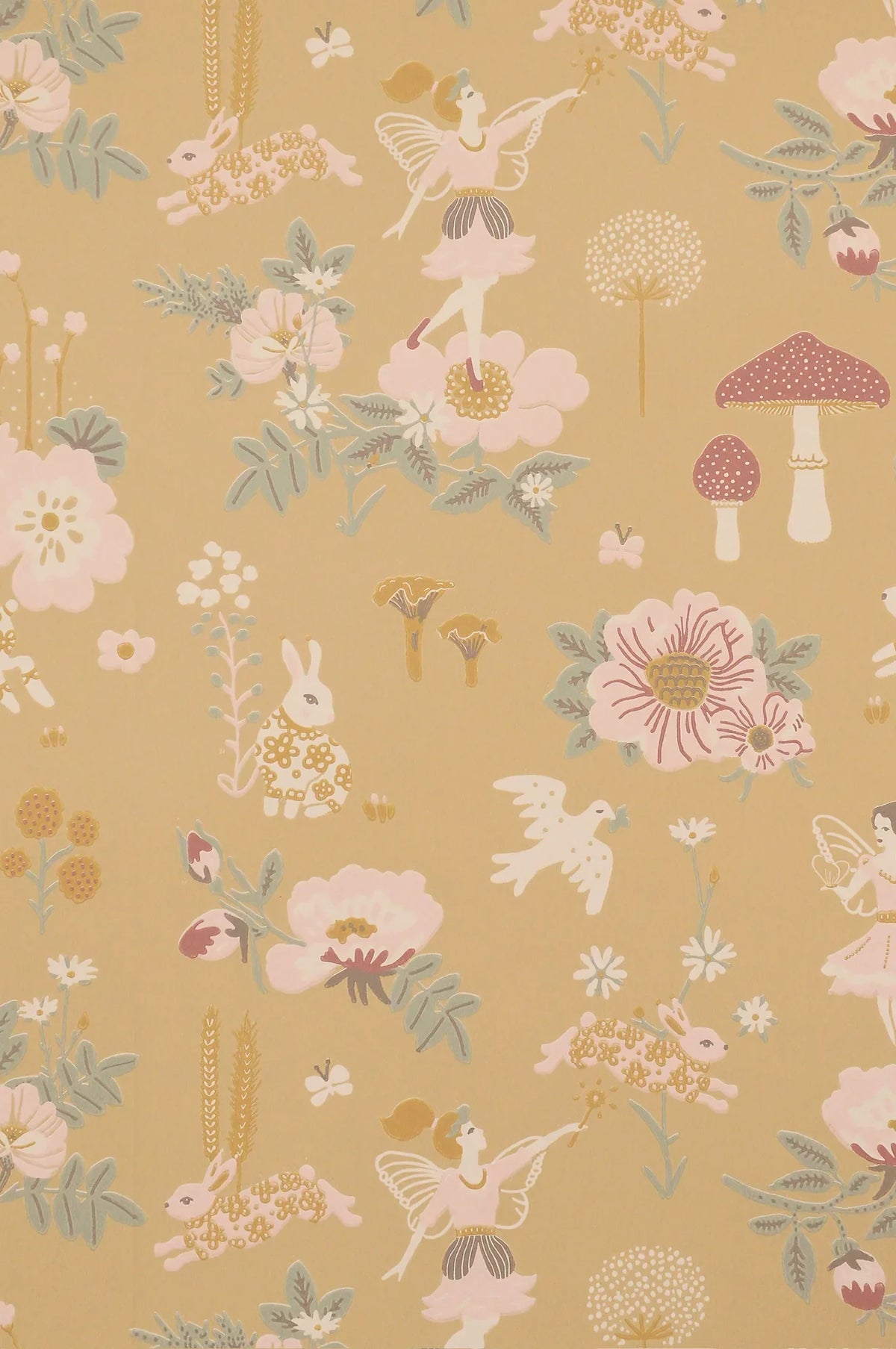 Majvillan Old garden mellow yellow behang sfeerbeeld kinderkamer detail