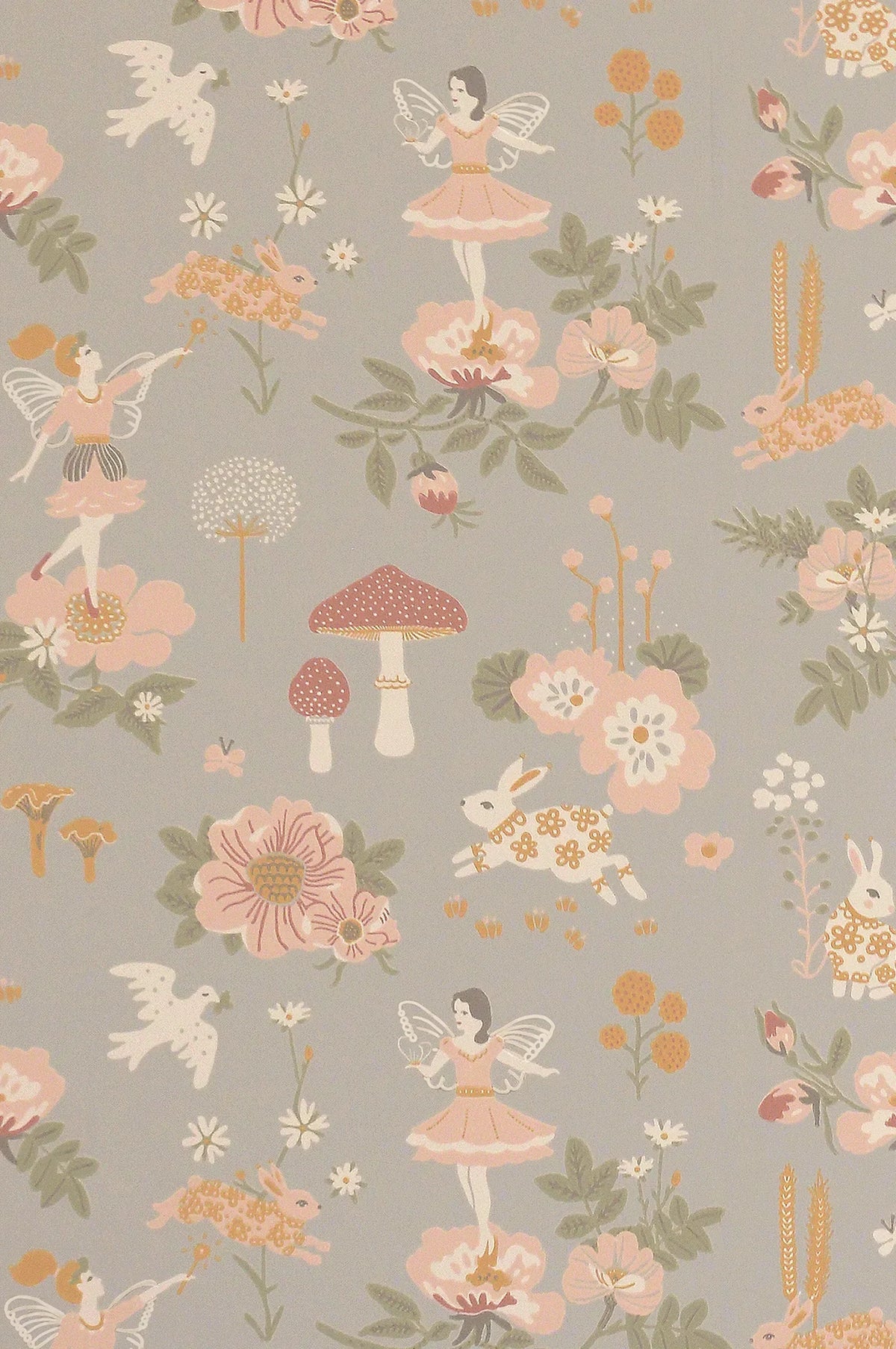Majvillan Old garden gentle bluegrey behang sfeerbeeld kinderkamer detail