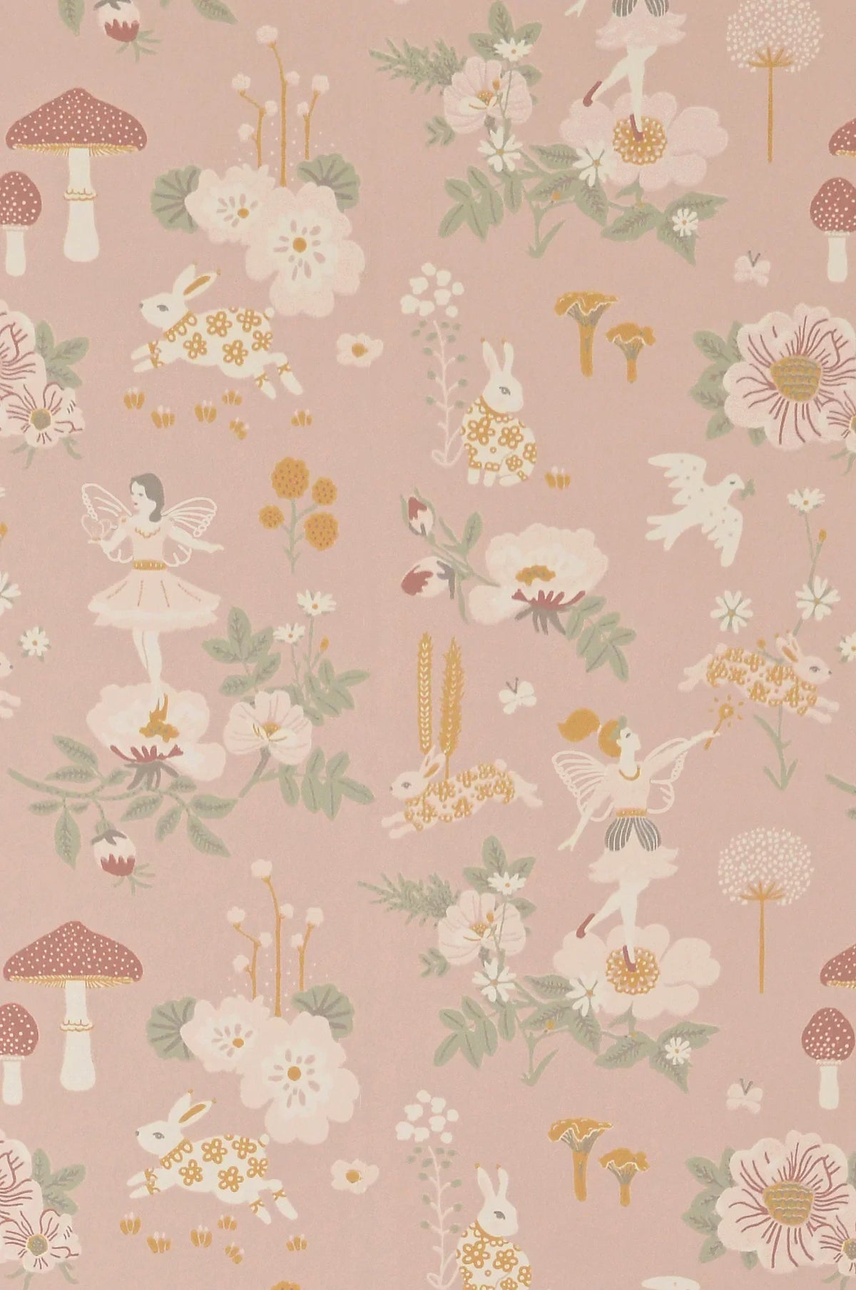 Majvillan Old garden dusty rose behang sfeerbeeld kinderkamer detail