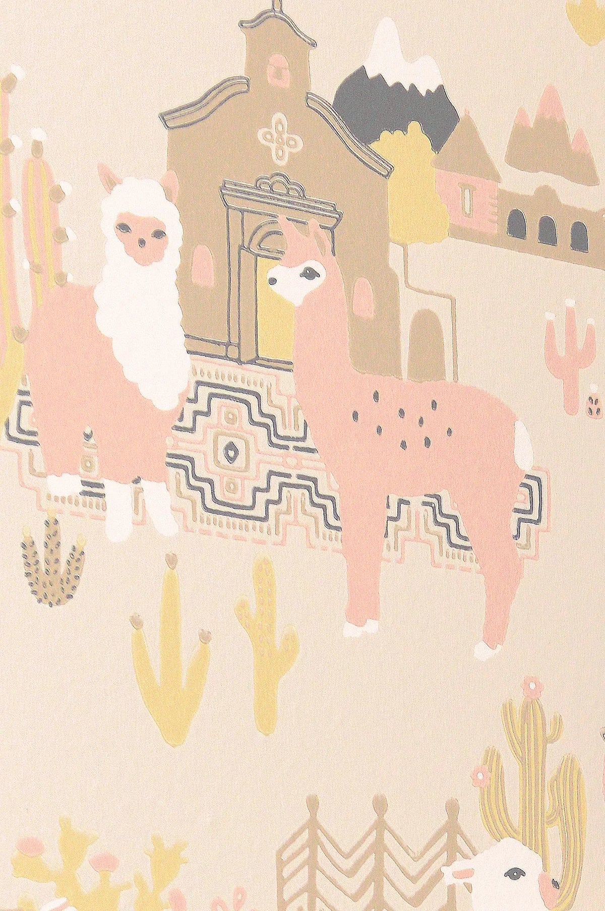 Majvillan Lama Village light sunny pink behang sfeerbeeld kinderkamer detail