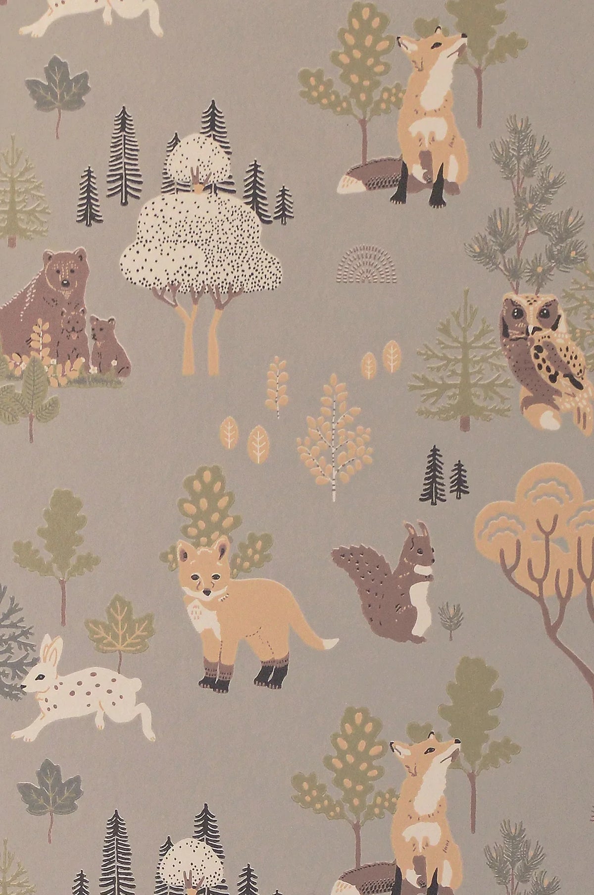 Majvillan Deep forest mystic grey behang sfeerbeeld kinderkamer detail