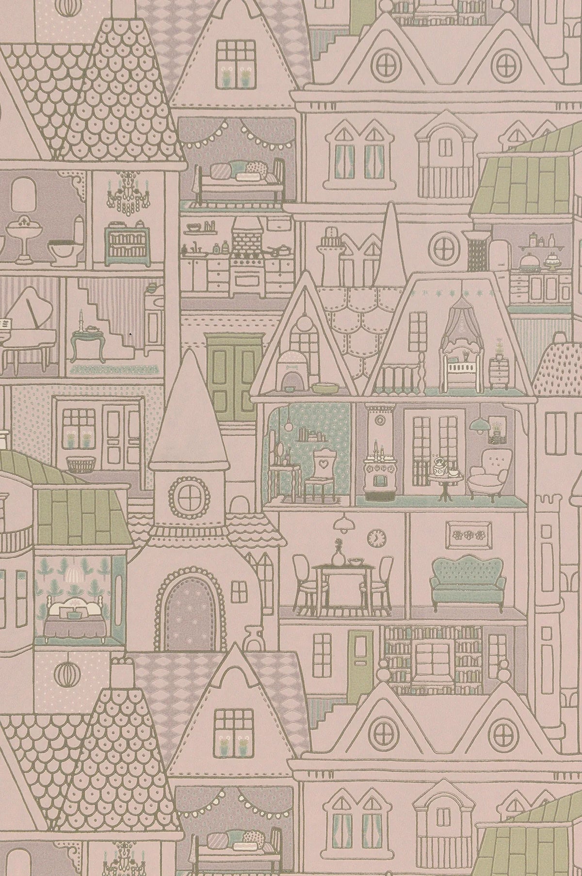Majvillan Dollhouse soft lilac behang sfeerbeeld kinderkamer detail