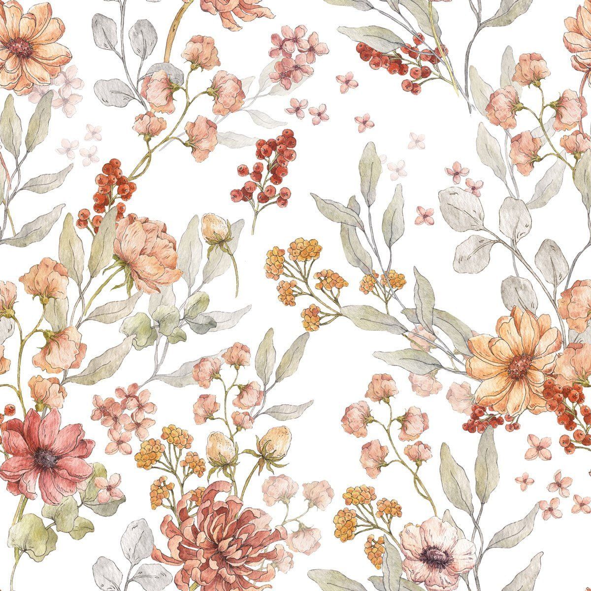 Dekornik Behang Autumn Meadow White kinderkamer behang in Scandinavisch design