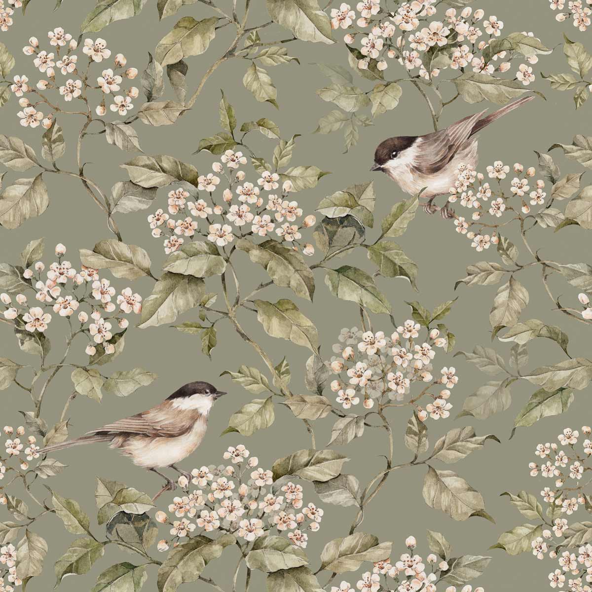 Dekornik Birds And Green Spring Behang kinderkamer behang in Scandinavisch design