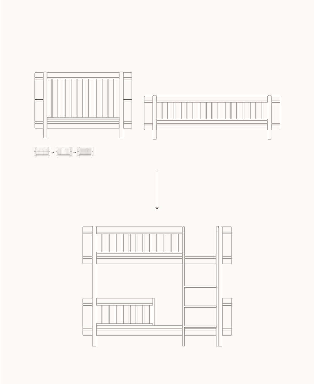 Mini+ cot bed & juniorbed to low bunk bed, white