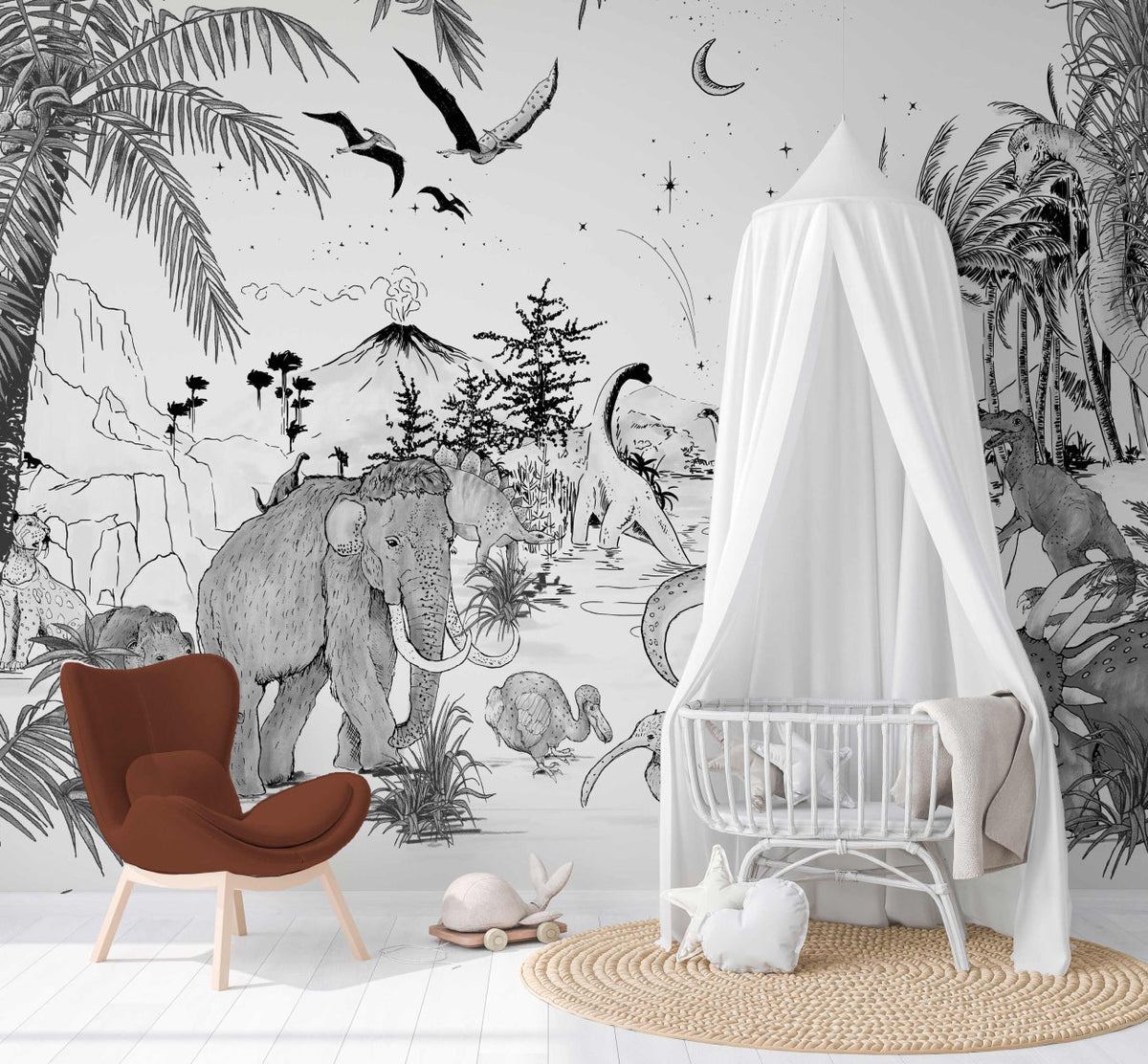 Mural Prehistoric Black White