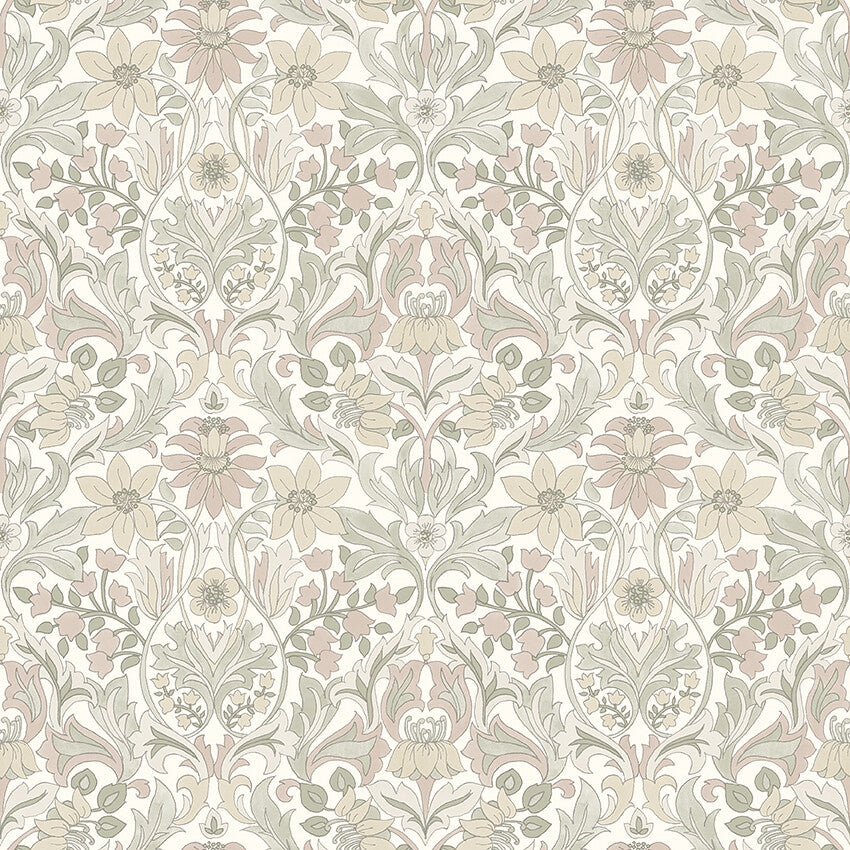 Boråstapeter Blomsterfröjd — Timeless Traditions vliesbehang in beige, sfeervolle slaapkamer