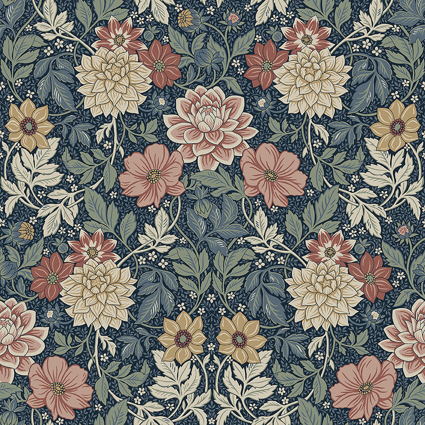 Boråstapeter Dahlia Garden — Falsterbo III, Icons vliesbehang in blauw, sfeervolle woonkamer