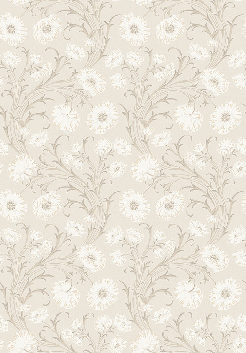 Boråstapeter Poppy Flow — Treasured vliesbehang in beige, sfeervolle slaapkamer