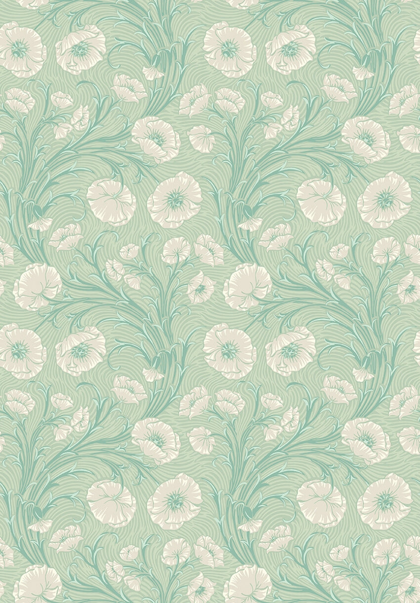 Boråstapeter Poppy Flow — Treasured vliesbehang in groen, sfeervolle slaapkamer