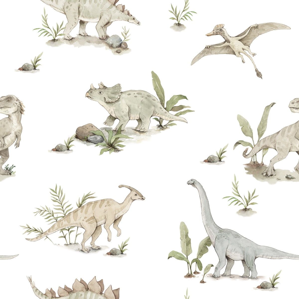 Dekornik Happy Dino's Behang kinderkamer behang in Scandinavisch design