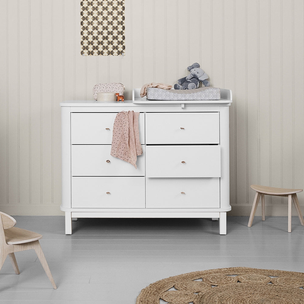 Wood Nursery Dresser 6 Drawers Small Top White