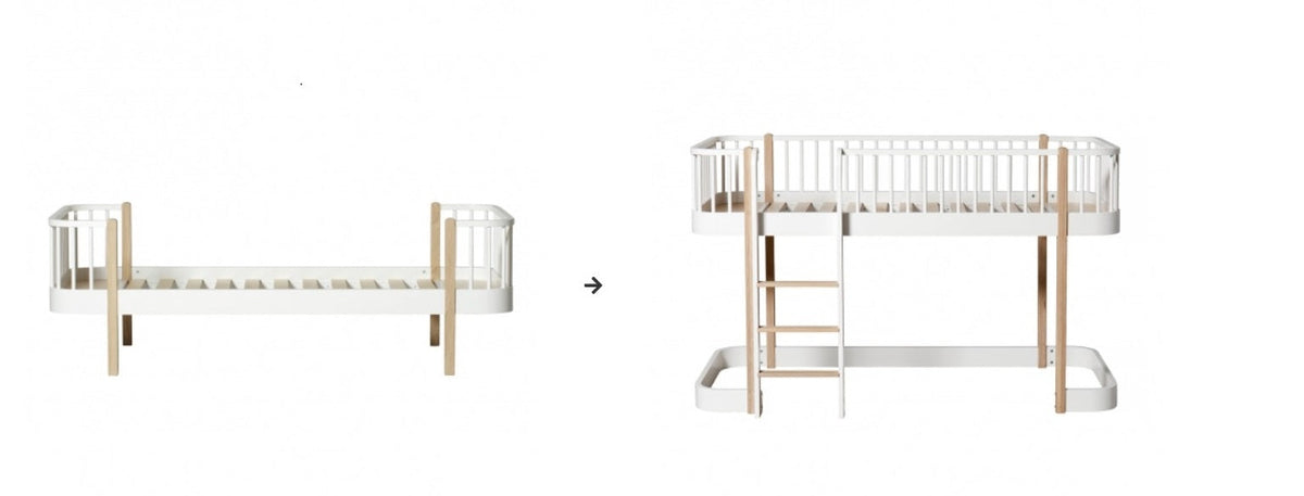 Oliver Furniture Original Bed/junior Bed To Low Loft Bed White/oak in een Scandinavisch ingerichte kinderkamer met natuurlijke materialen