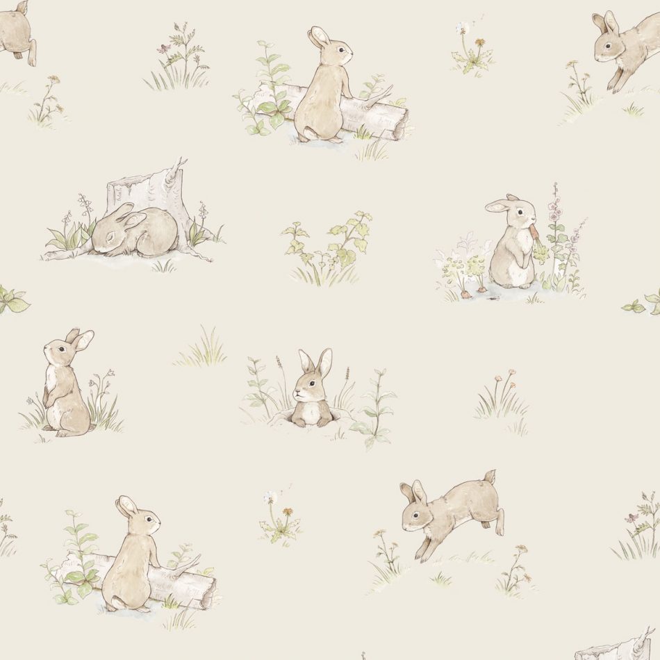 Dekornik Rabbit Day Beige Behang kinderkamer behang in Scandinavisch design