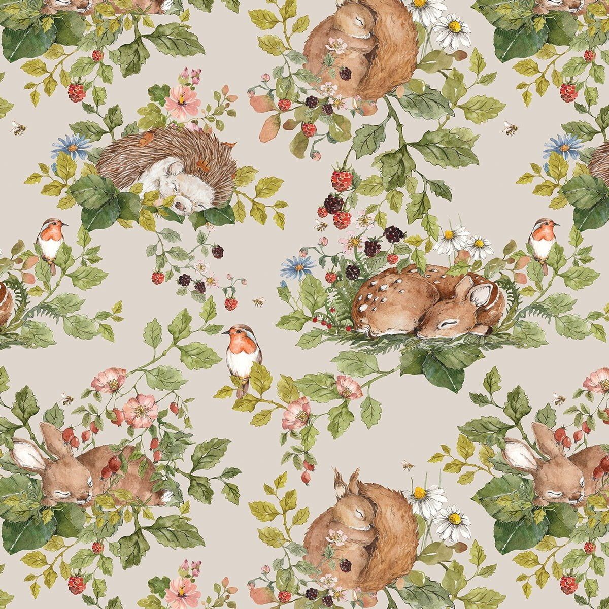 Dekornik Behang Little Sleepy Animals Light kinderkamer behang in Scandinavisch design