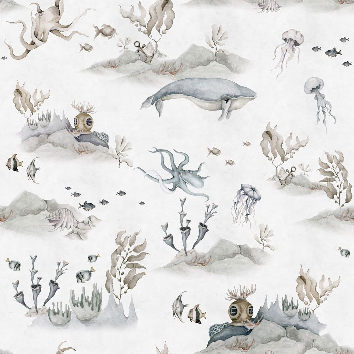 Dekornik Underwater World White Behang kinderkamer behang in Scandinavisch design